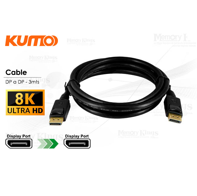 CABLE DisplayPort a DisplayPort 3mts KUMO 8k